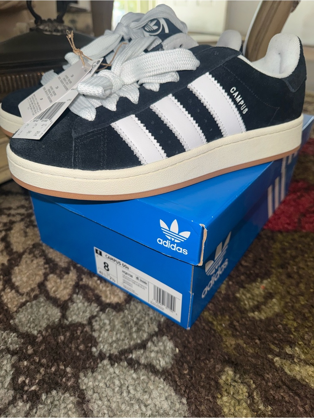 adidas Campus Men’s Suede Sneakers - Black with White Stripes